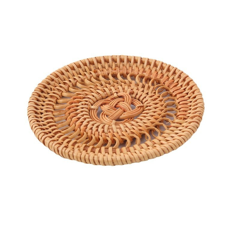 In Stock Vietnam Rattan Coaster Handmade Round Tabletop Tea Coaster Autumn Rattan Dining Table Western Food Mat Heat Insulation Tea Set Accessories