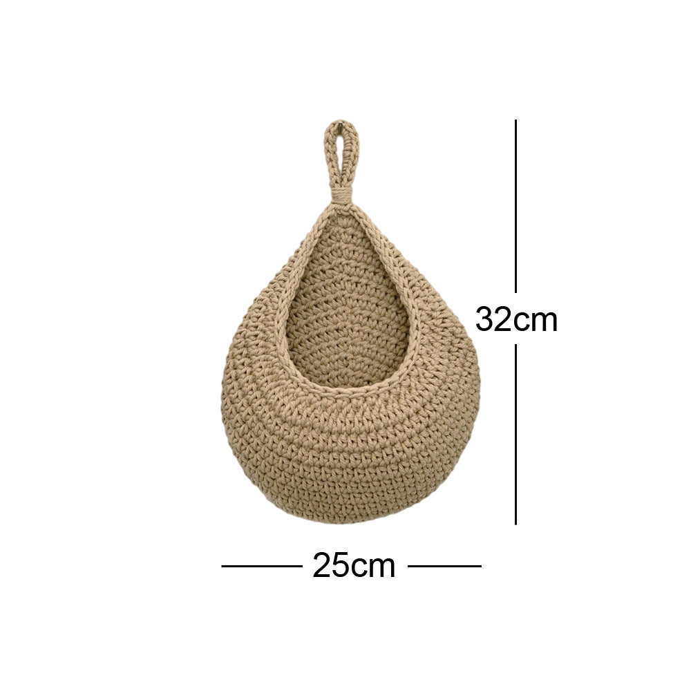 Wall-Mounted Vegetable Storage Fruit Basket Bird's Nest Wall Hanging Water Drop Net Bag Handmade Woven Cotton Rope Wall Hanging Bag for Home Use