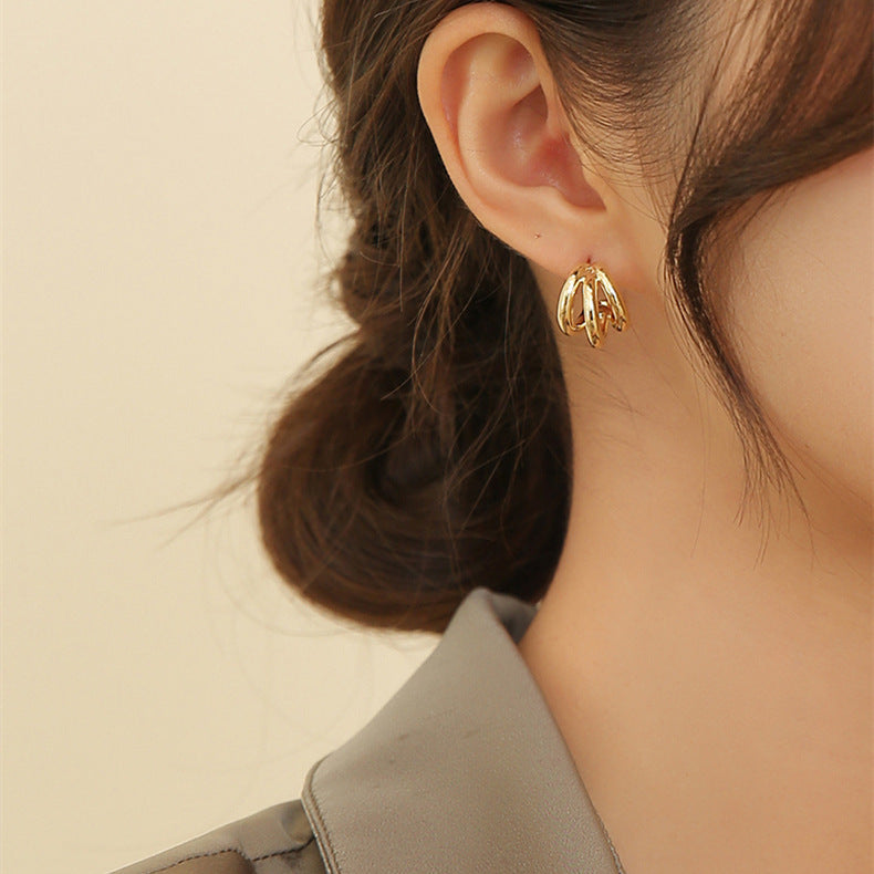 Metal Big Circle Earrings Women's Hong Kong Fashion Women's Ear Jewelry S925 Silver Needle