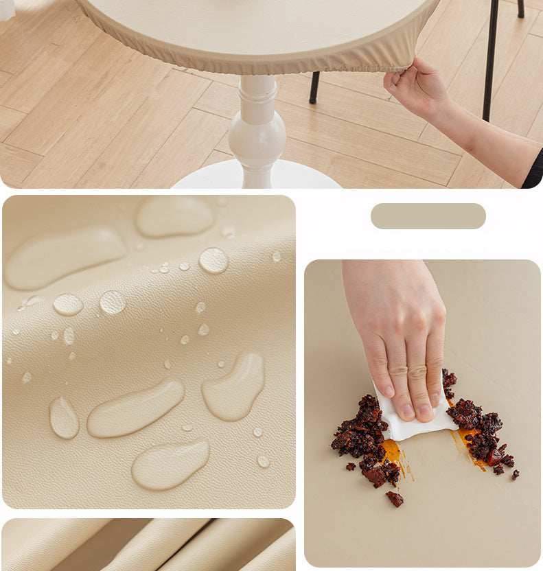 All-inclusive Stretch Household Dining Table Set Leather Non-washable Round Table Set Simple Solid Color Round Leather Cover Dustproof Non-slip