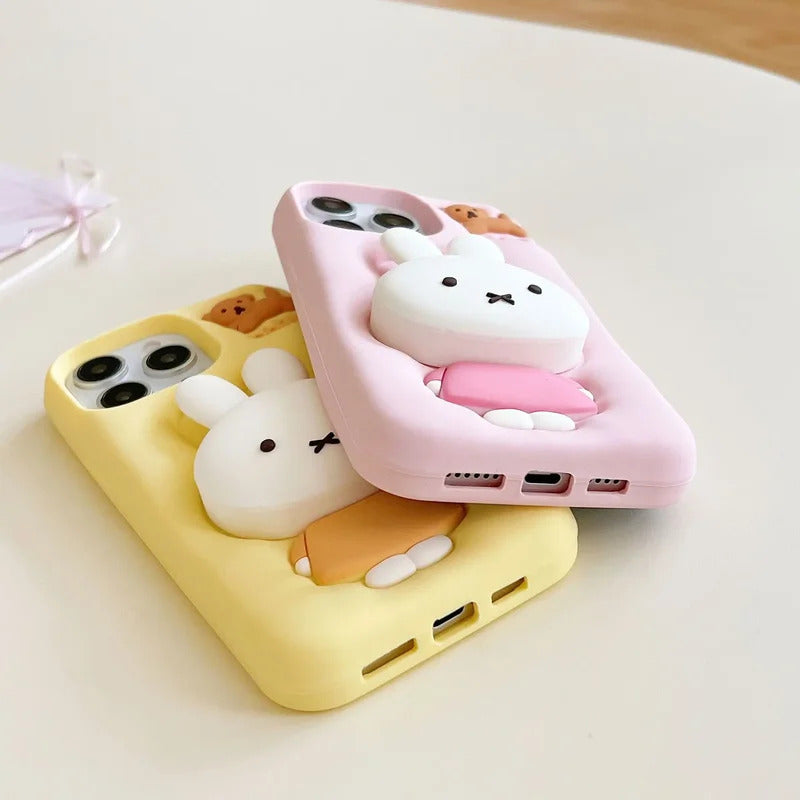 Kawaii Miffy Phone Case 12/13/14/15/16ProMax All Inclusive Silicone Soft with Bracket Shell Anti-drop Christmas Toy
