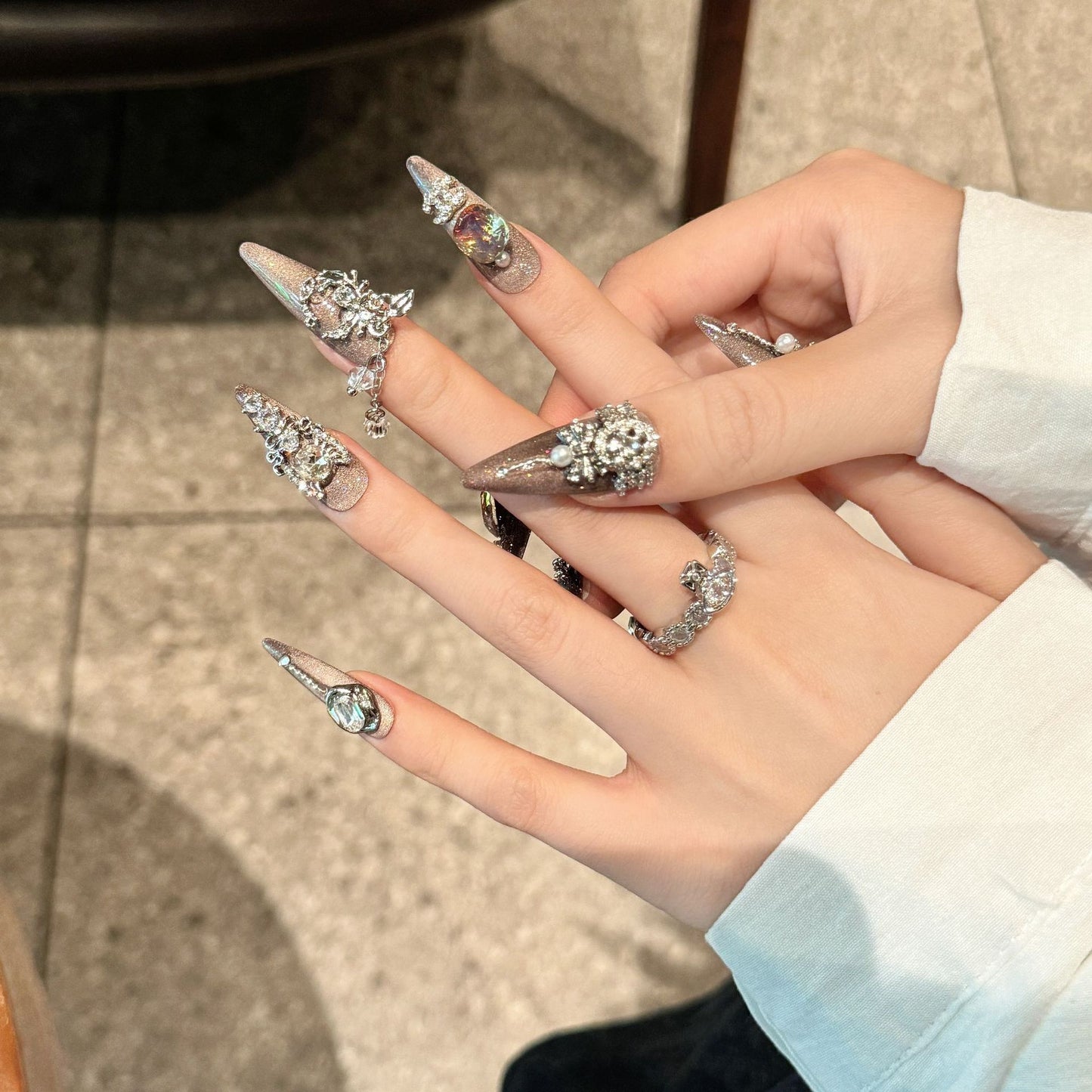 Rikaman Starry Sky Magic Mirror Cat Eye Handmade Wearable Nails Heavy Craft Dongzhou Diamond Full Hand Full Zircon Luxurious Handmade Beauty