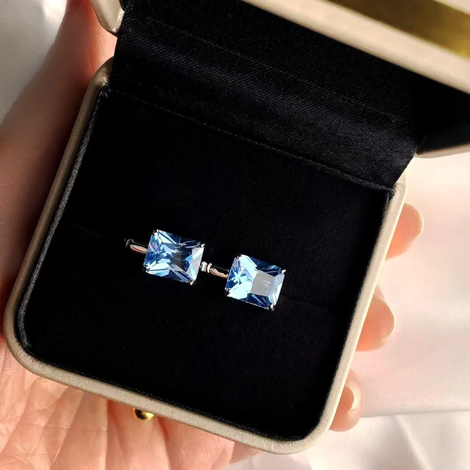 925 Sterling Silver Sky Blue Topaz Gemstone Clip On Earrings Solid For Women Party Birthday Fashion Fine Jewelry Gift