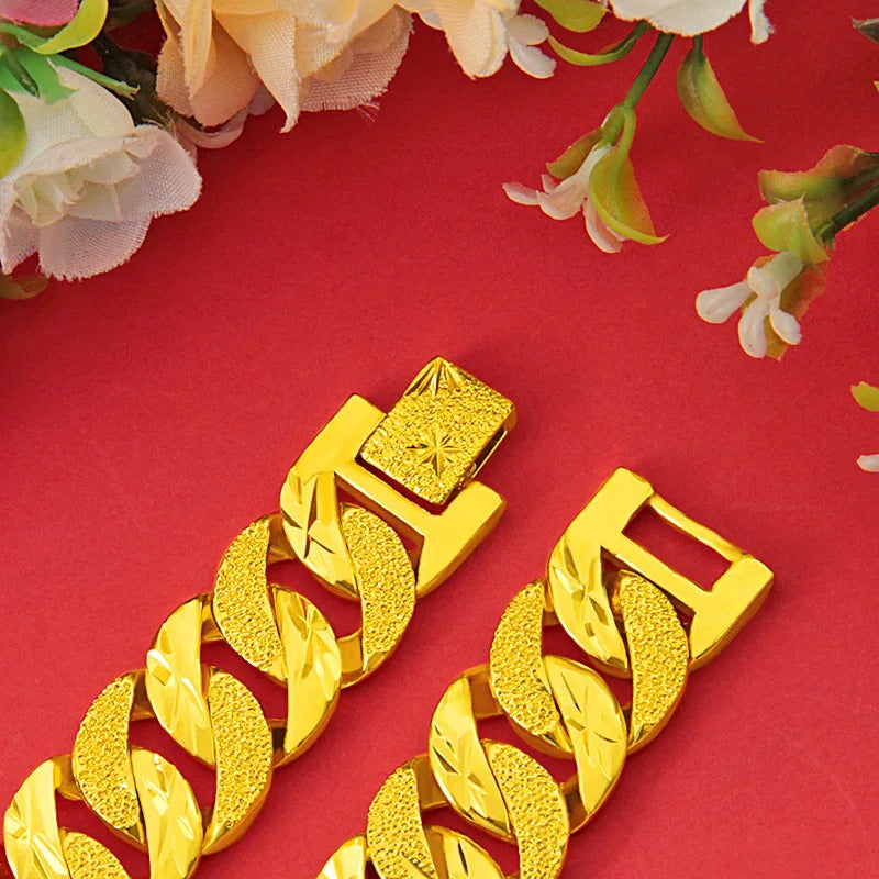 Yellow Gold Fashion Glossy Matte Strap Bracelet for Men Women Regal Wedding Engagement Birthday Jewelry Bracelets Bangles