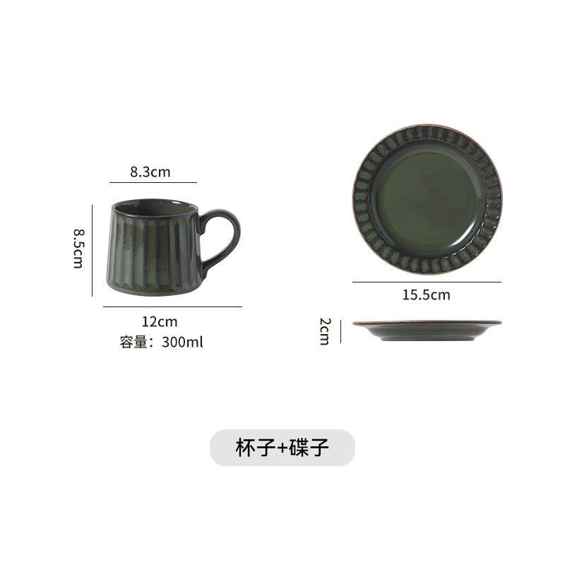 Japanese Retro Exquisite Afternoon Tea Latte Art Striped Coffee Cup and Saucer Ceramic Set Office Milk Breakfast Cup