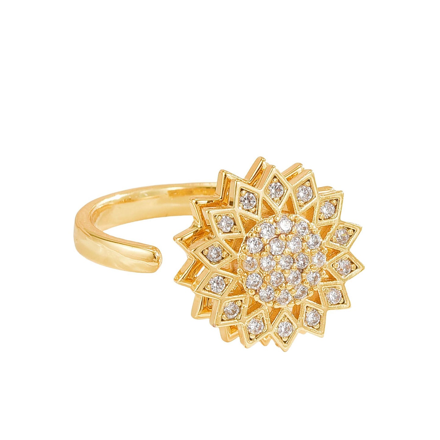 Rotating Ring for Women, Copper Gold Plated, Non-Fading, Elegant and Luxurious, Adjustable Daisy, Star, Moon, Zircon, European and American Cross-Border