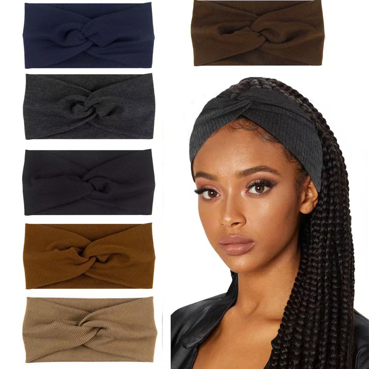 Bohemian Sports Wide Headband Foreign Trade Style Ribbed Cotton Cross Yoga Sports Elastic Headband