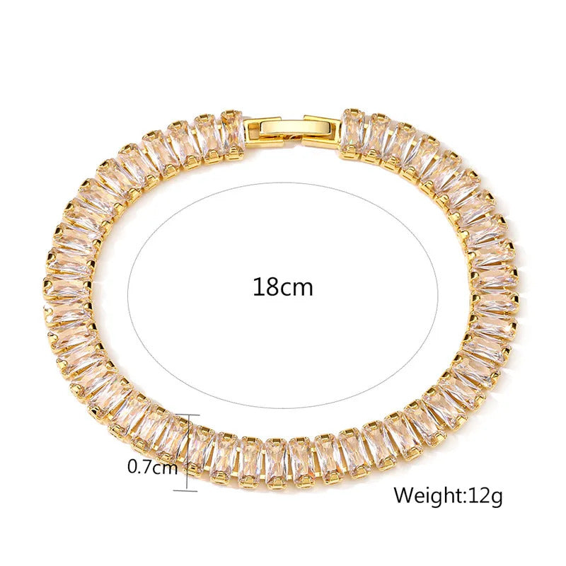 Fashion Korean Style Rectangle Zirconia Tennis Bracelets for Women Luxury Gold Color Crystal Party Jewelry