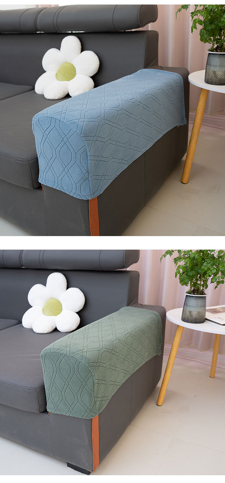 Sofa Armrest Covers Pair Sofa Side Armrest Protectors Extended Non-Slip Fabric Armrest Elastic Covers Full Coverage