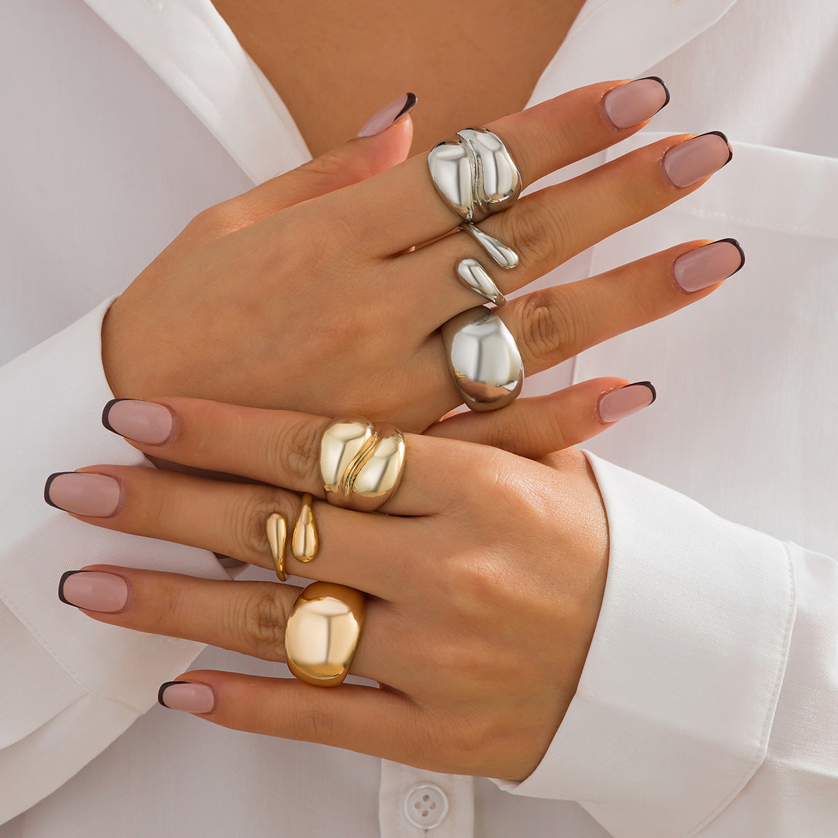 Ins Minimalist Style Trendy Exaggerated Mirror Versatile Ring Personality Alloy Hugging Ring