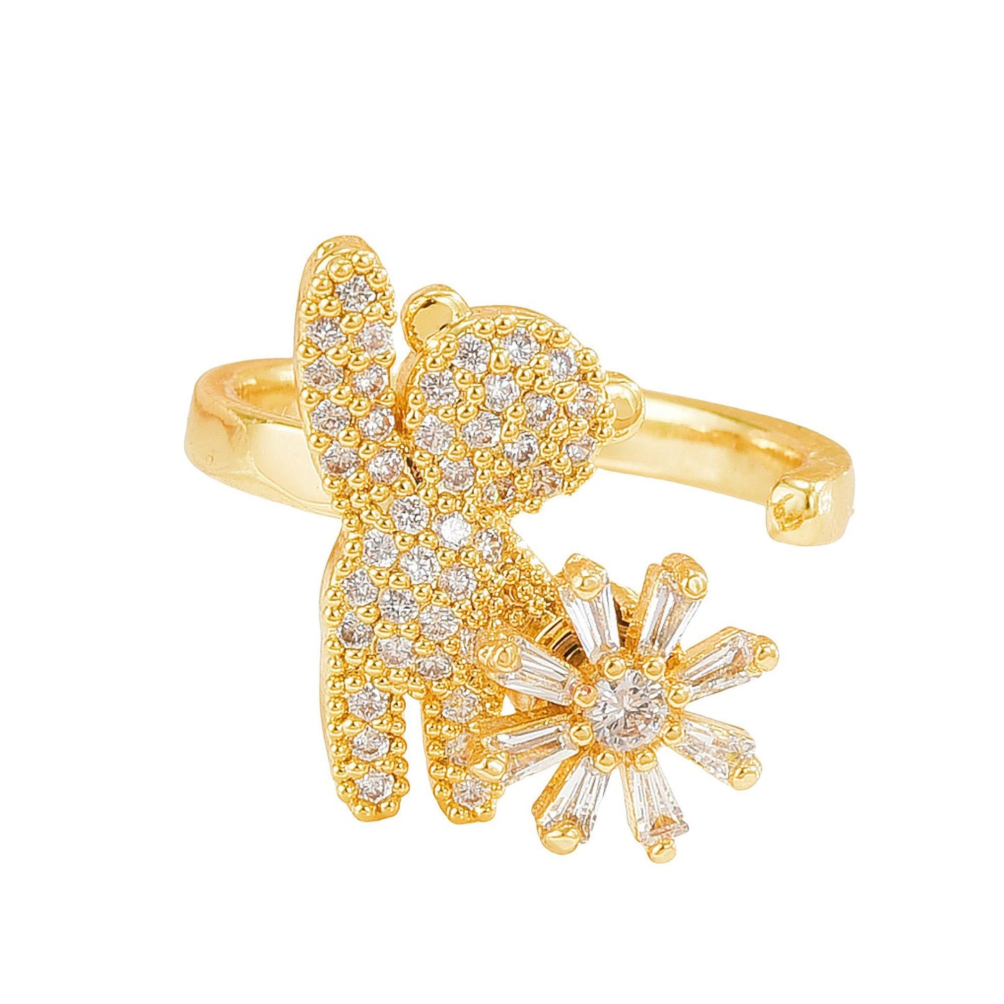 Rotating Ring for Women, Copper Gold Plated, Non-Fading, Elegant and Luxurious, Adjustable Daisy, Star, Moon, Zircon, European and American Cross-Border