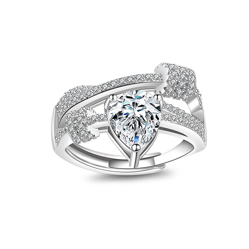 Fashion Rotating Water Drop Diamond Ring for Women, Full Diamond Circle Ring, Simple and Elegant, Gift for Girlfriend