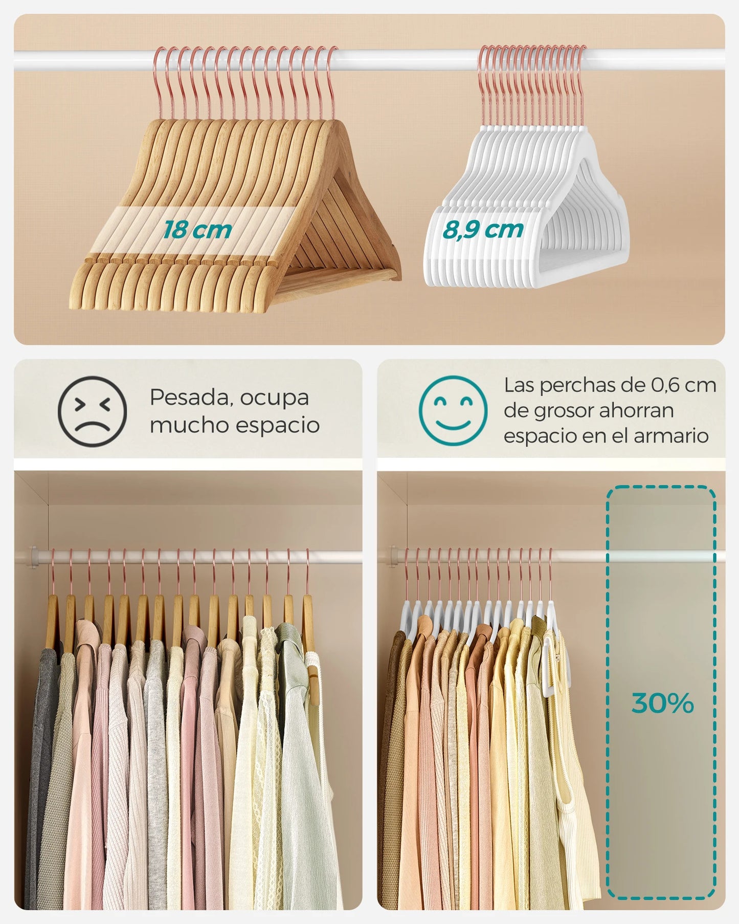 SONGMICSHOME Velvet Hangers 50 Pack, Non-Slip Hangers with Rose Gold-Colored Swivel Hooks, Slim Space-Saving Hangers