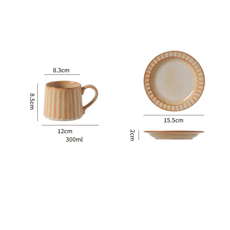 Japanese Retro Exquisite Afternoon Tea Latte Art Striped Coffee Cup and Saucer Ceramic Set Office Milk Breakfast Cup