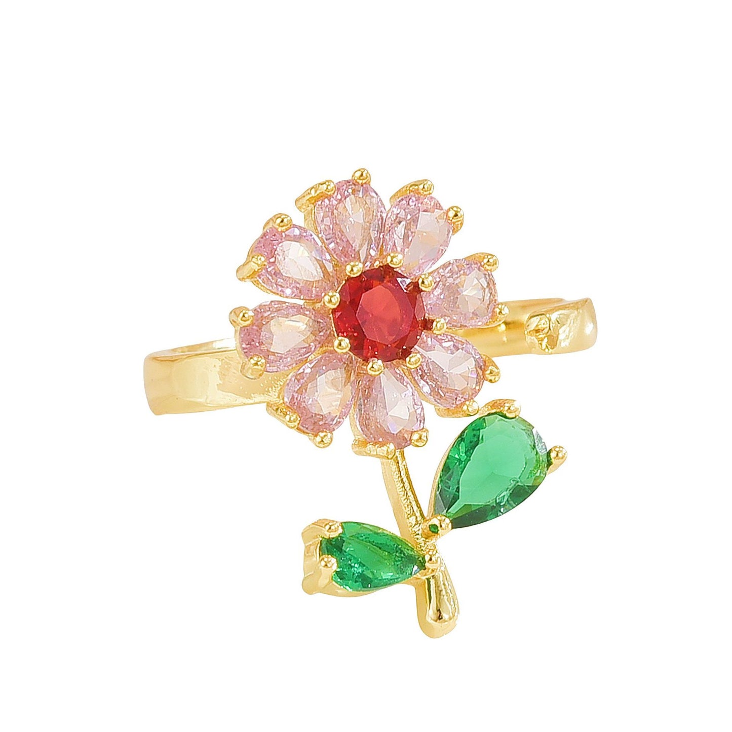 Rotating Ring for Women, Copper Gold Plated, Non-Fading, Elegant and Luxurious, Adjustable Daisy, Star, Moon, Zircon, European and American Cross-Border