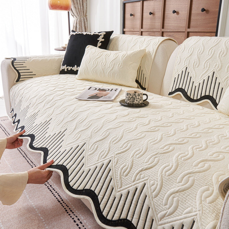 Cream Style Sofa Cushion 2025 New Model All-Season Non-Slip Seat Cushion Light Luxury High-End Genuine Leather Sofa Cover Cloth