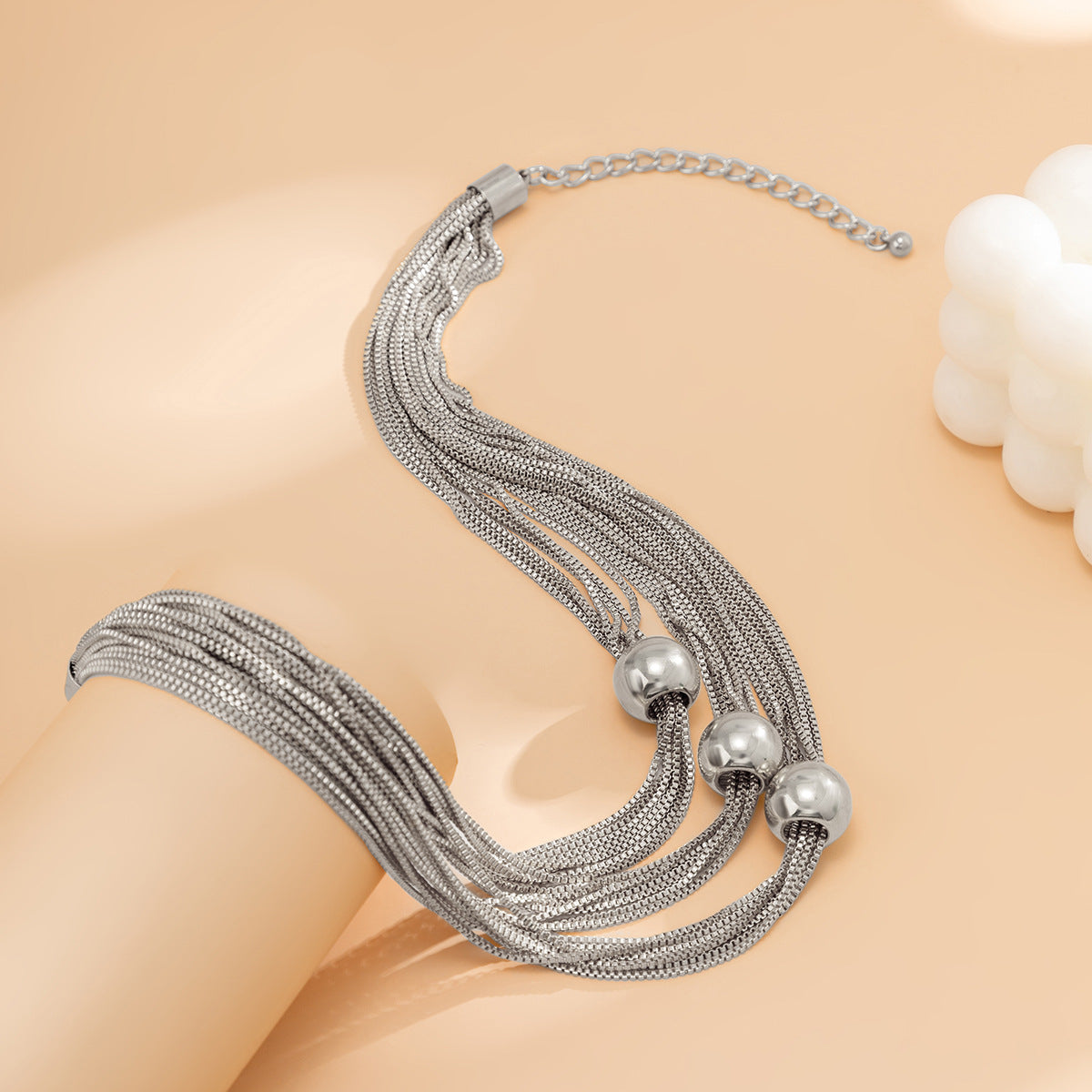 Cross-Border Exaggerated Punk Multi-Layer Chain Stacked Necklace Simple Niche Geometric Ball Personality Choker Necklace