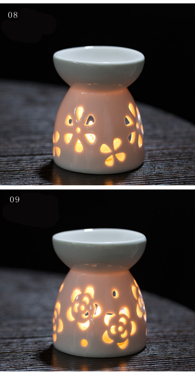 Multi-Flower Hollow Cute Version Small Porcelain Candle Essential Oil Aromatherapy Burner Ceramic Aromatherapy Lamp