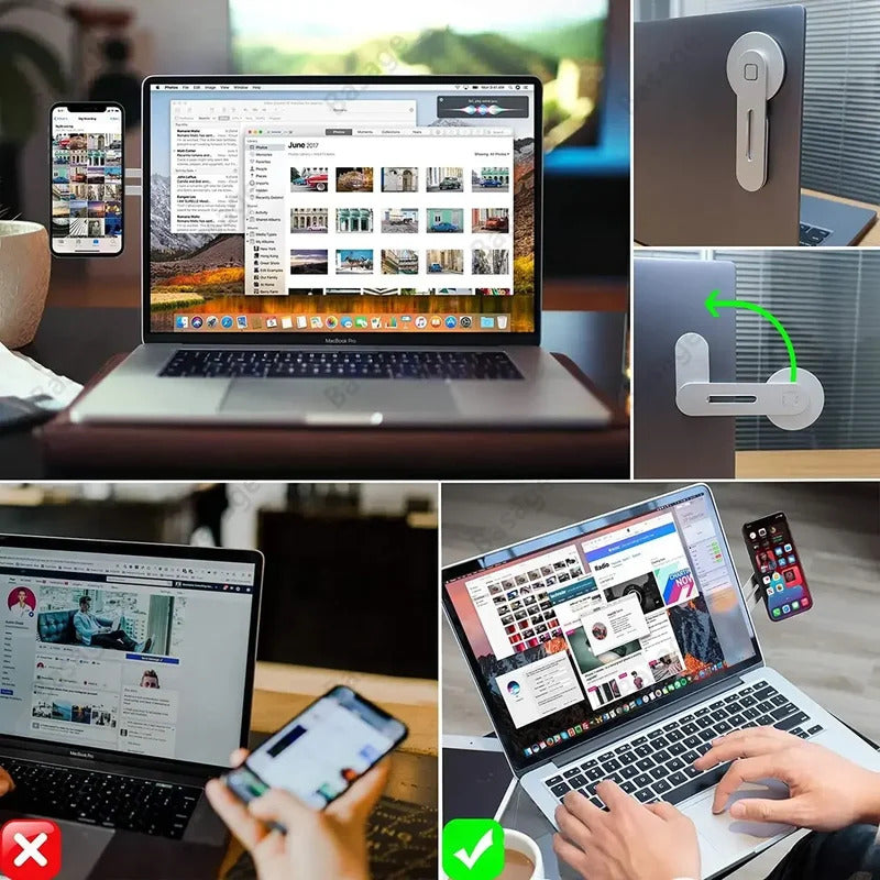Magnetic Laptop Phone Holder Computer Monitor Side Cell Phone Slim& Foldable For iPhone 14 13 12 Series Case and All Phone