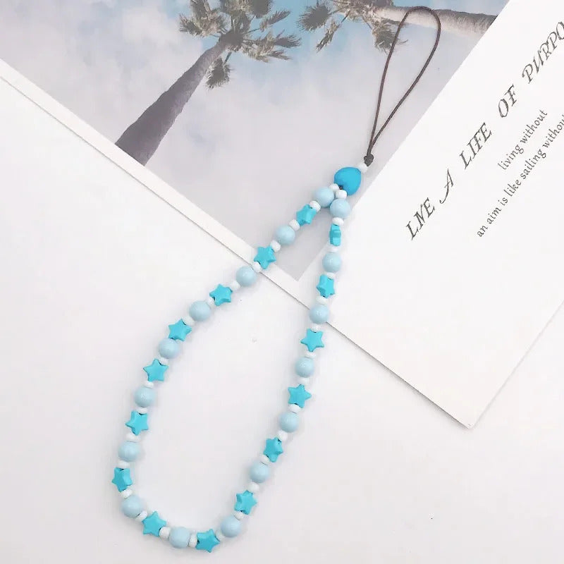 Fashion Charm Pearl Clay Beaded Mobile Phone Chain Acrylic Cartoon Phone Jewelry Women Girls Anti Lost Telephone Lanyard Hanging