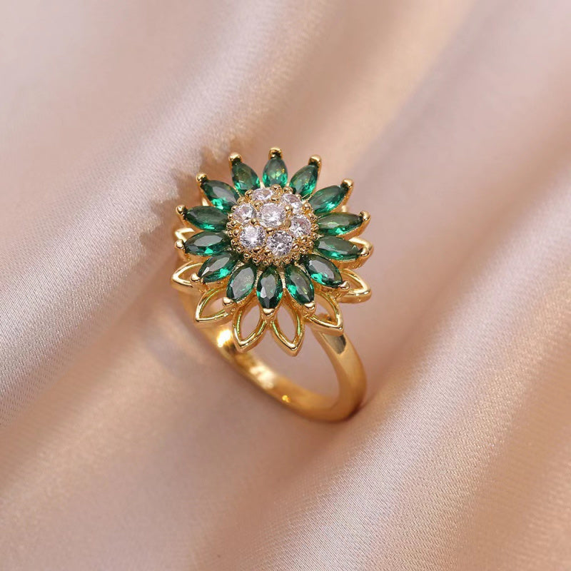 Rotating Ring for Women with Micro Paved Zircon, Elegant and Minimalist Style, Versatile Full Diamond Round Clover Ring Jewelry
