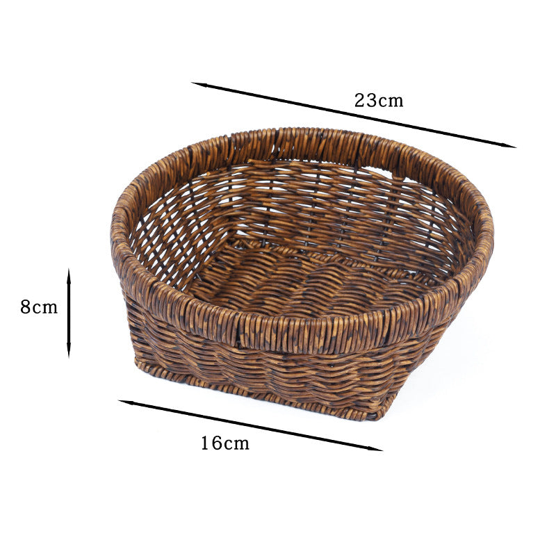 Fruit Plate Hand-Woven Japanese Bread Basket Steamed Bun Basket Living Room Household Storage Basket Rattan Double Ear Tray