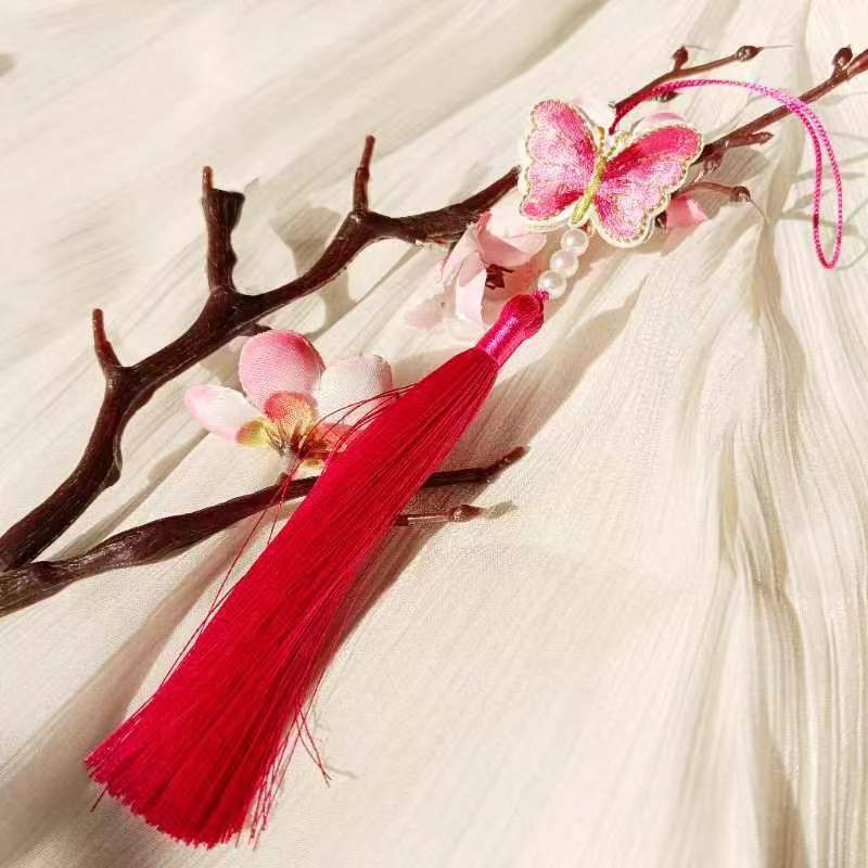 Ancient Style New 22-Color Embroidery Butterfly Tassel Hanfu Horse-Face Skirt National Style Children's Clothing Small Tassel Decorative Pendant