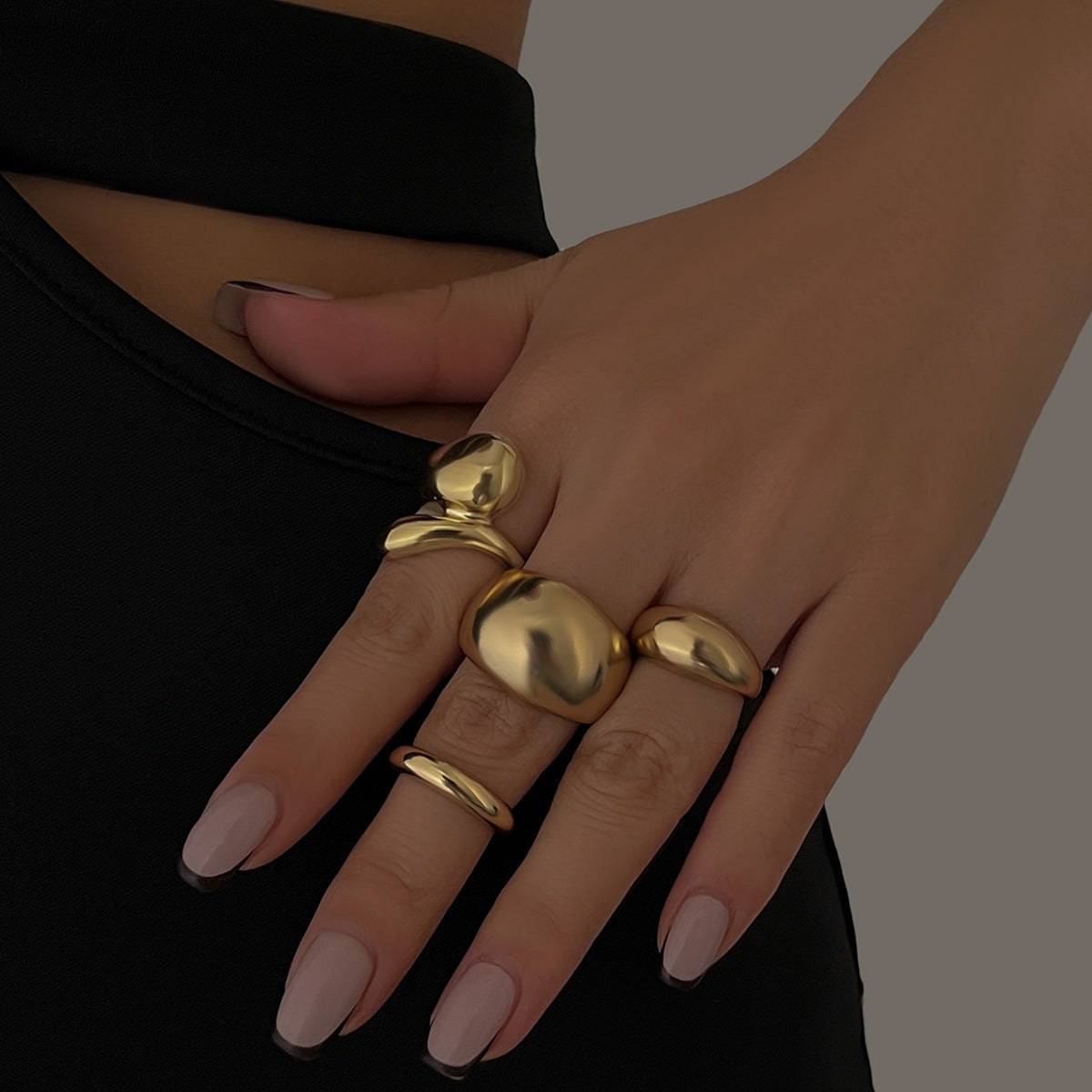 Ins Minimalist Style Trendy Exaggerated Mirror Versatile Ring Personality Alloy Hugging Ring