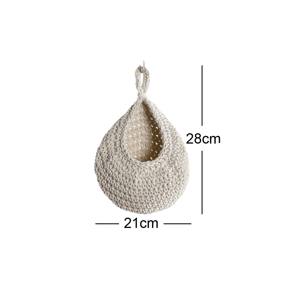 Wall-Mounted Vegetable Storage Fruit Basket Bird's Nest Wall Hanging Water Drop Net Bag Handmade Woven Cotton Rope Wall Hanging Bag for Home Use