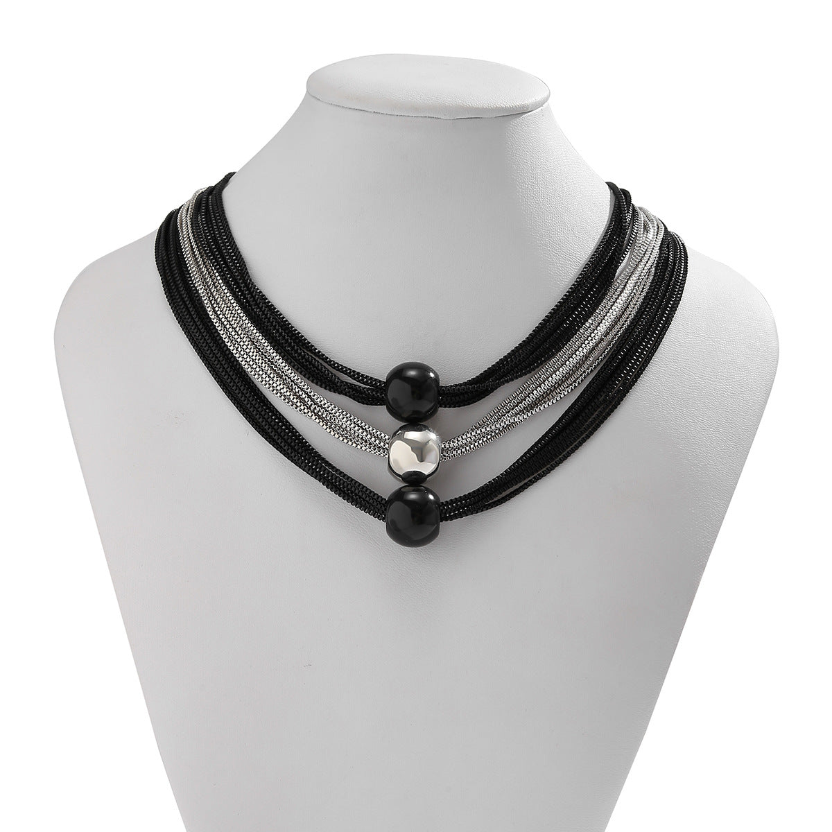Cross-Border Exaggerated Punk Multi-Layer Chain Stacked Necklace Simple Niche Geometric Ball Personality Choker Necklace