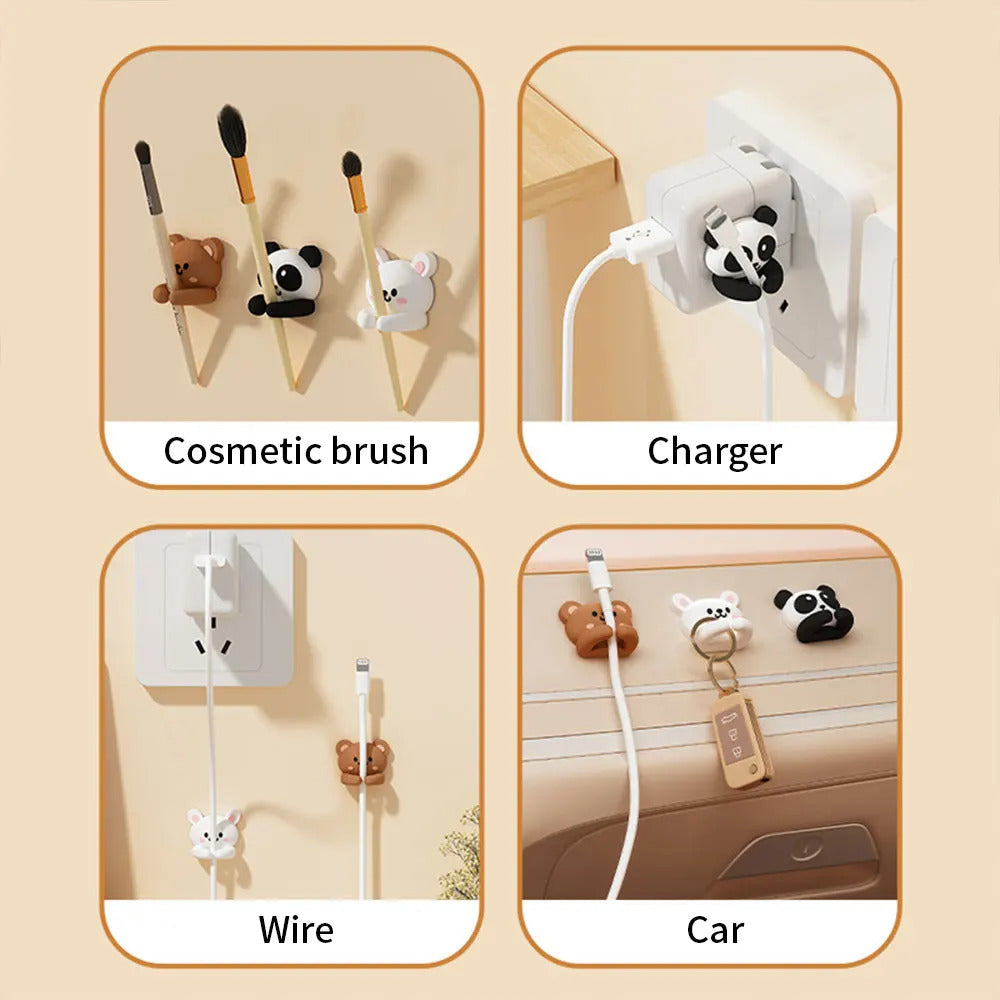 Desktop Cable Organizer Holder Cute Winder Clips Desk Self-Adhesive Mobile Phone Data Cable Management Wire Cord Tidy Holder