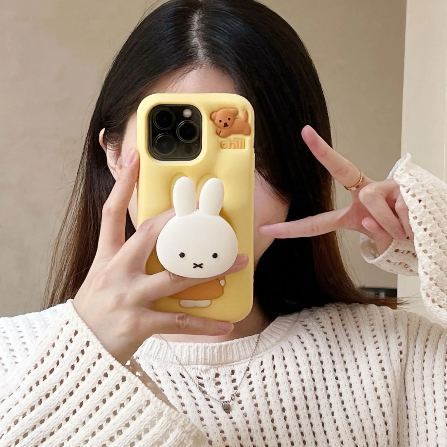 Kawaii Miffy Phone Case 12/13/14/15/16ProMax All Inclusive Silicone Soft with Bracket Shell Anti-drop Christmas Toy
