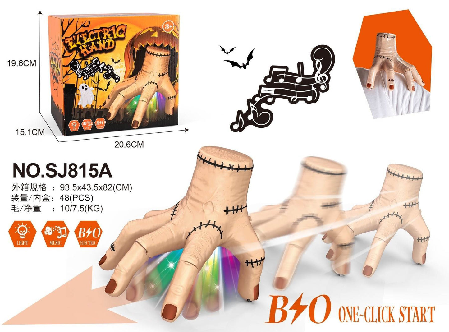 Adam's Dark Lolita Wednesday Toy Crawling Severed Hand Prank Light Music Ghost Hand Halloween Toy