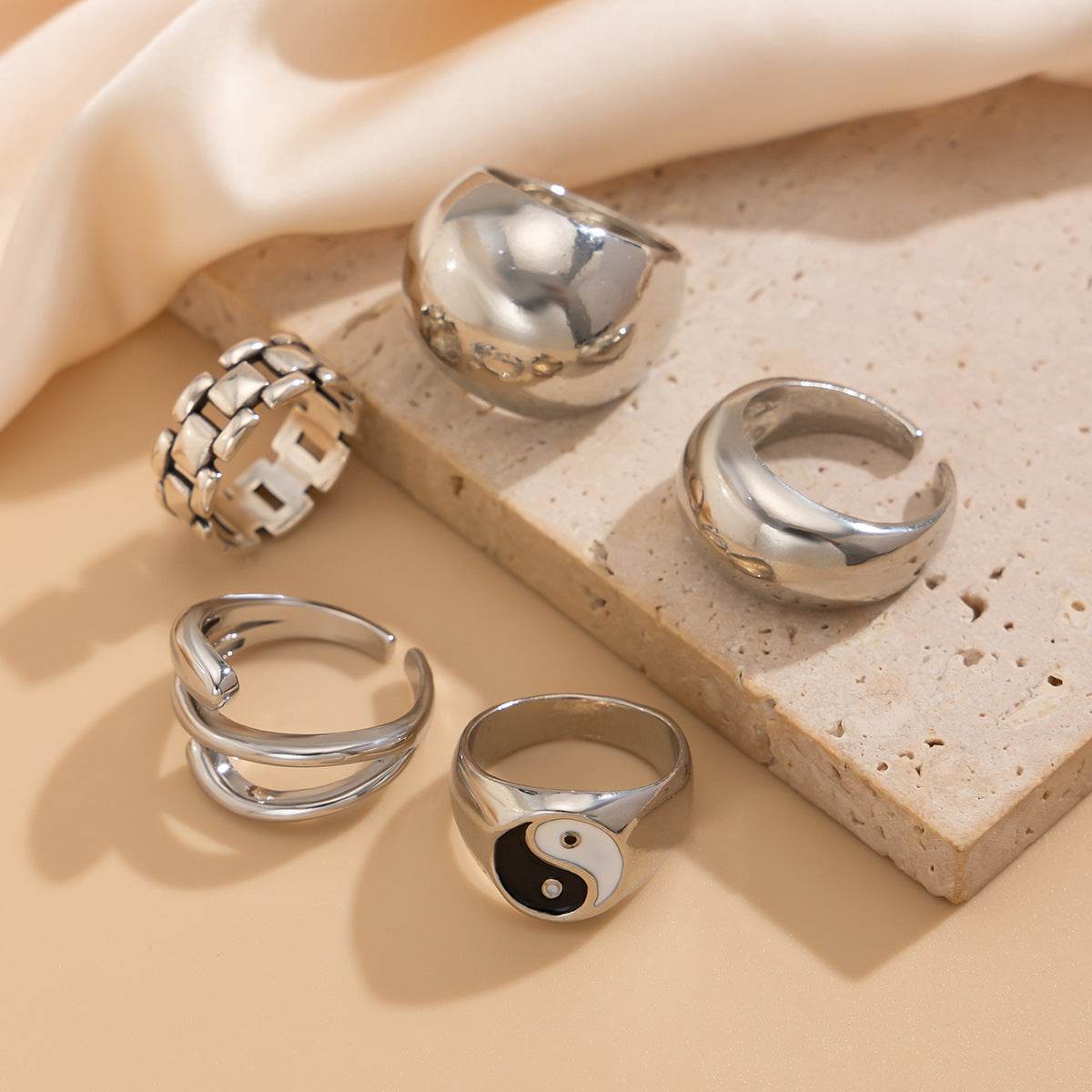 Ins Minimalist Style Trendy Exaggerated Mirror Versatile Ring Personality Alloy Hugging Ring