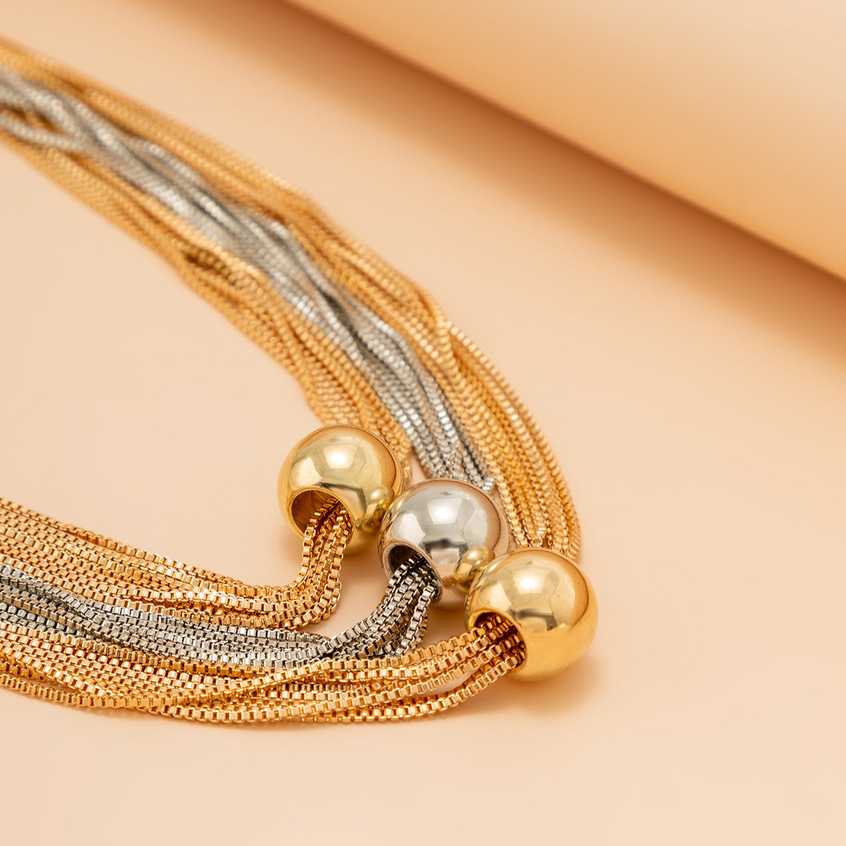 Cross-Border Exaggerated Punk Multi-Layer Chain Stacked Necklace Simple Niche Geometric Ball Personality Choker Necklace