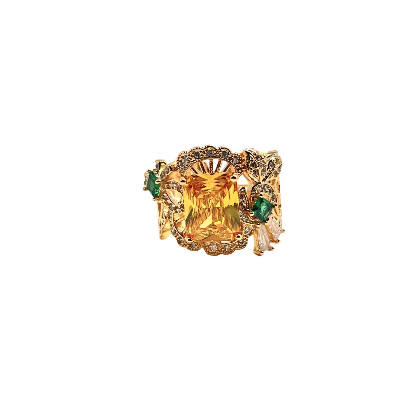 Vintage European and American Hot-Selling Retro Hollow Ring High-End Vintage Custom Temperament Versatile Gemstone Ring
