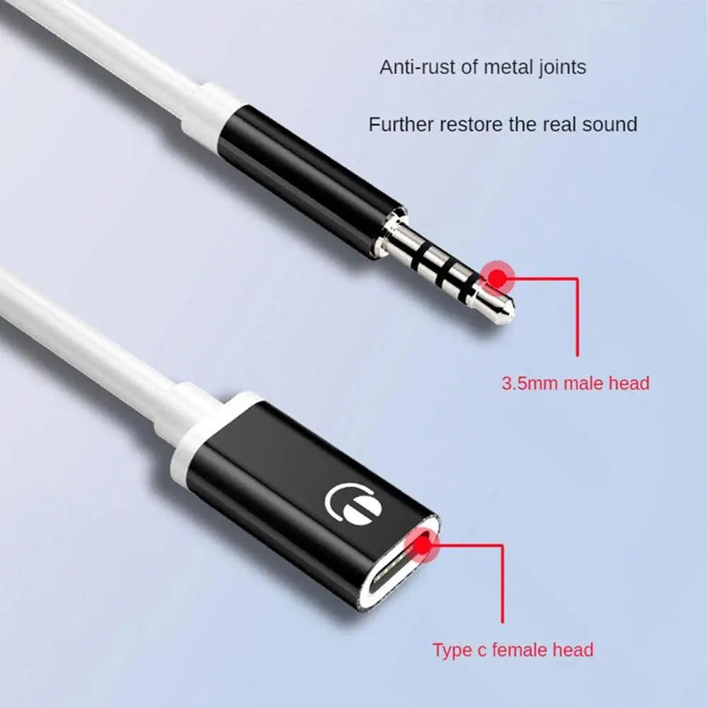 Type C Earphone Adapter 3.5mm Male To Type-C Female Headphone Aux Cable Converter Type-C Converter Earphone Adapter