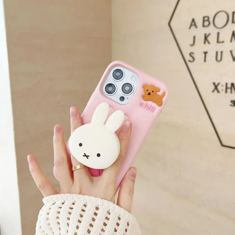 Kawaii Miffy Phone Case 12/13/14/15/16ProMax All Inclusive Silicone Soft with Bracket Shell Anti-drop Christmas Toy