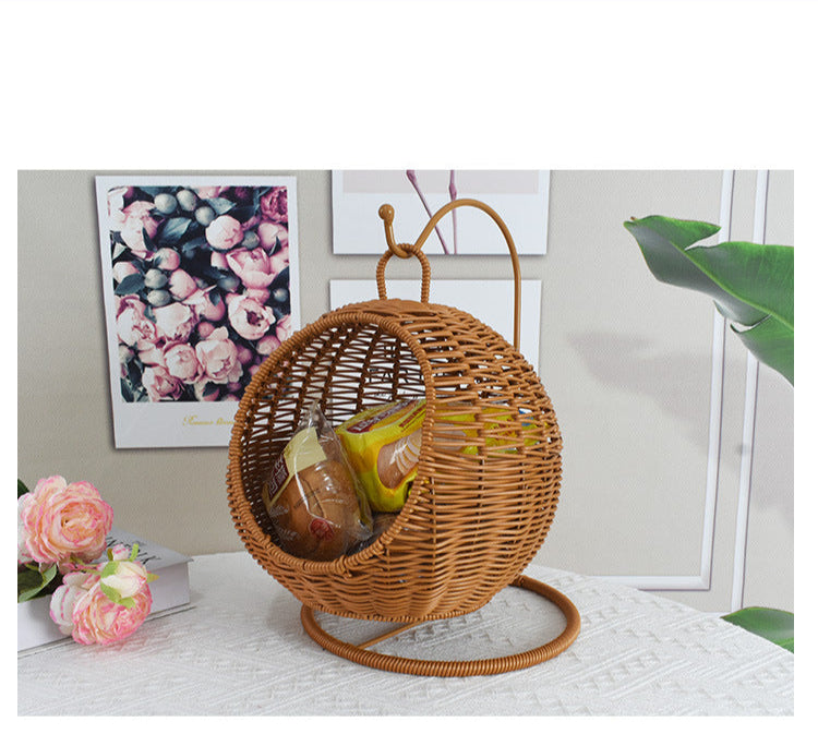 Imitation Rattan Hand-woven Storage Basket Creative Round Hanging Fruit Basket Household Hotel Snack Dried Fruit Storage Basket