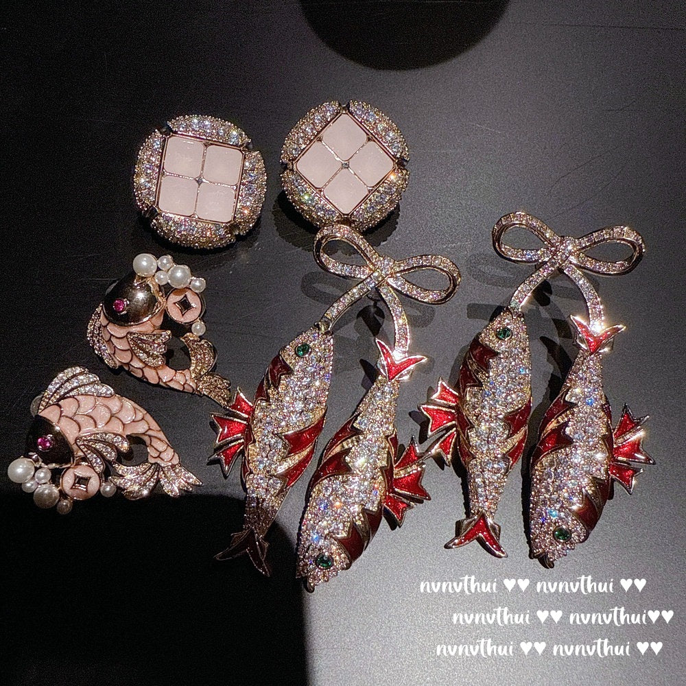 Sparkling PA Pink Cloud Pattern Jellyfish Tassel Gem Earrings Rich Woman's Happy Egg-Shaped Princess Pink Earrings