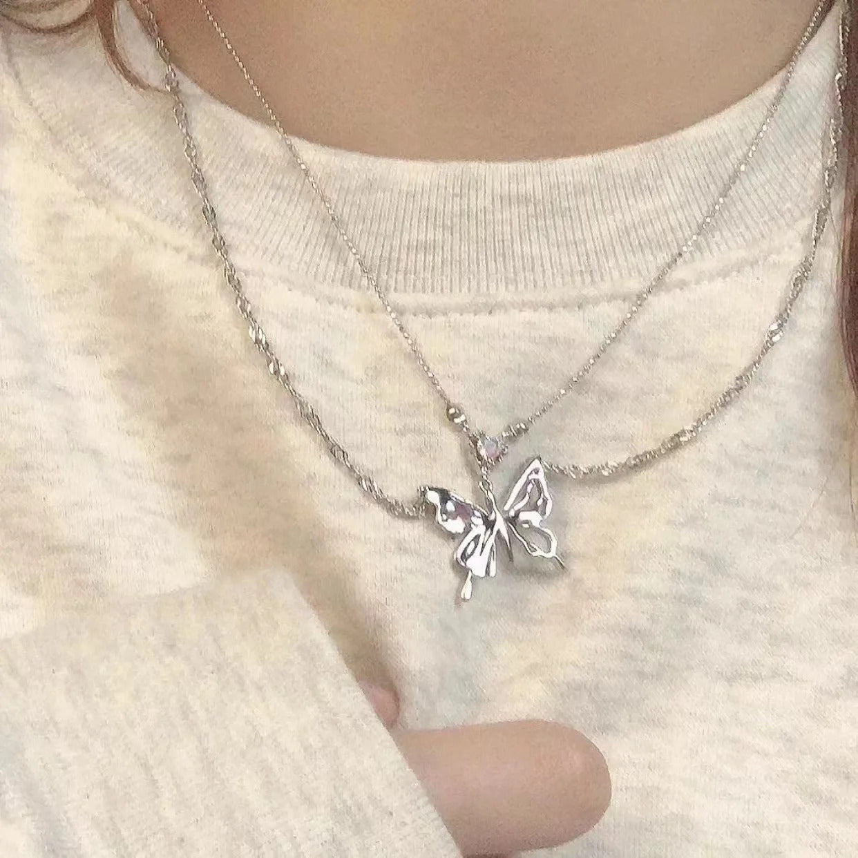 Y2K Crystal Butterfly Pendant Necklace Women Light Luxury Egirl Punk Heart Grunge Clavicle Chain Fashion Jewelry Party Gift 2023