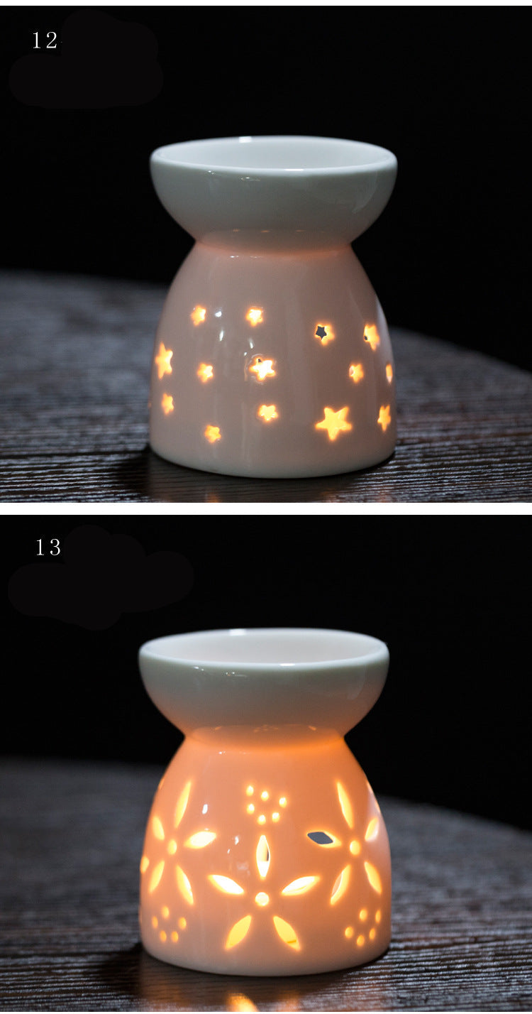 Multi-Flower Hollow Cute Version Small Porcelain Candle Essential Oil Aromatherapy Burner Ceramic Aromatherapy Lamp