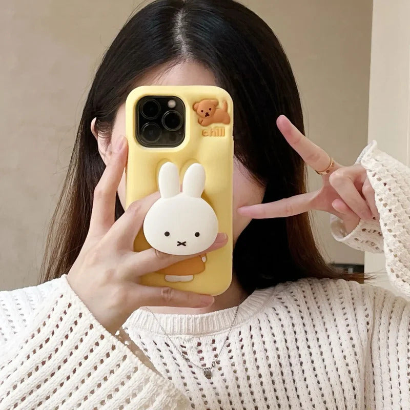 Kawaii Miffy Phone Case 12/13/14/15/16ProMax All Inclusive Silicone Soft with Bracket Shell Anti-drop Christmas Toy