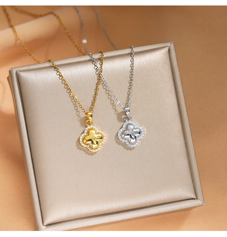 Elegant Inlaid Zircon Exquisite Titanium Steel Necklace for Women Fashionable Versatile Internet Celebrity Collarbone Chain Niche Light Luxury Jewelry