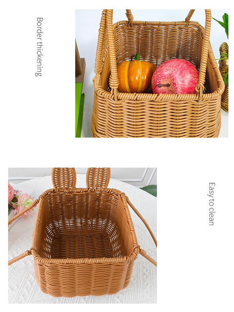 New Imitation Rattan Hand-Woven Hand-Held Basket Wedding Gift Photography Props Storage Basket Rabbit Fruit Basket