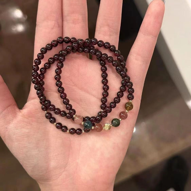 New Chinese Style Multi-layer Imitation Garnet Color Beaded Bracelet Niche Retro High-end Sense High Appearance Simple Hand Jewelry