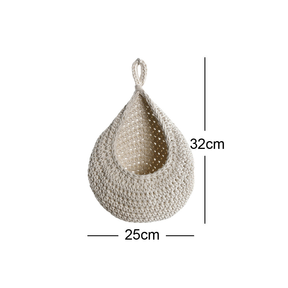 Wall-Mounted Vegetable Storage Fruit Basket Bird's Nest Wall Hanging Water Drop Net Bag Handmade Woven Cotton Rope Wall Hanging Bag for Home Use