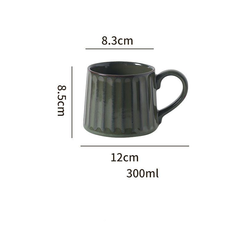 Japanese Retro Exquisite Afternoon Tea Latte Art Striped Coffee Cup and Saucer Ceramic Set Office Milk Breakfast Cup