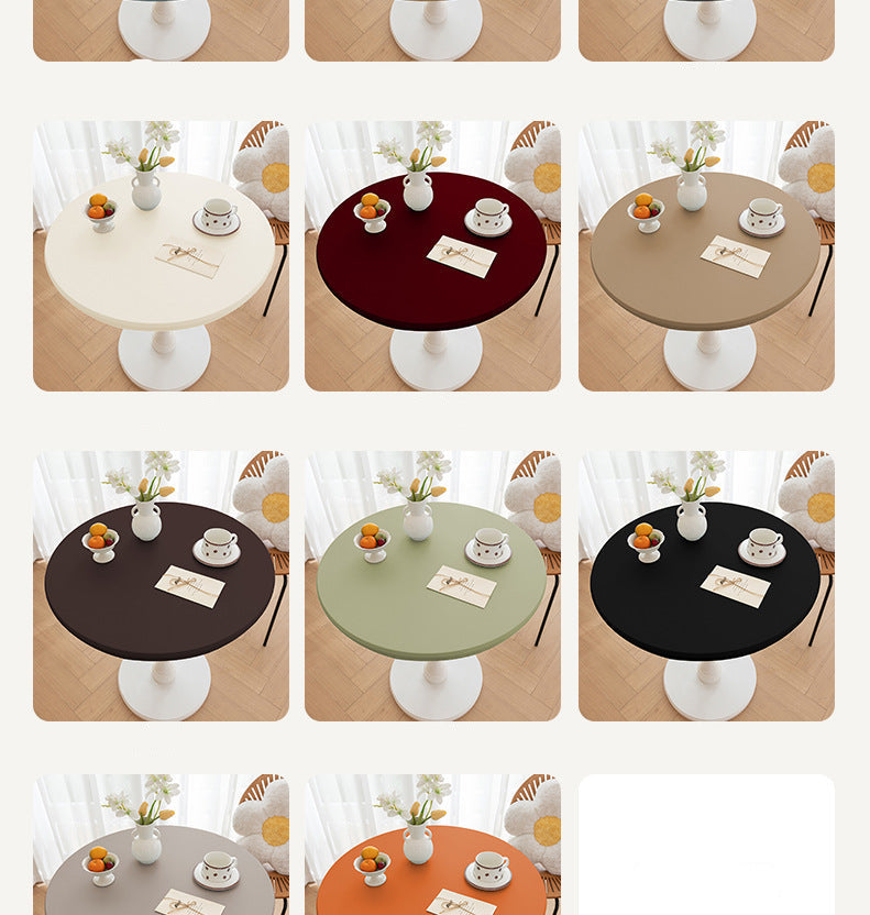 All-inclusive Stretch Household Dining Table Set Leather Non-washable Round Table Set Simple Solid Color Round Leather Cover Dustproof Non-slip