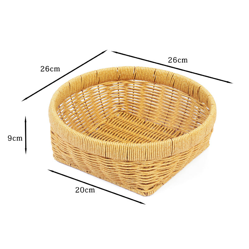 Fruit Plate Hand-Woven Japanese Bread Basket Steamed Bun Basket Living Room Household Storage Basket Rattan Double Ear Tray